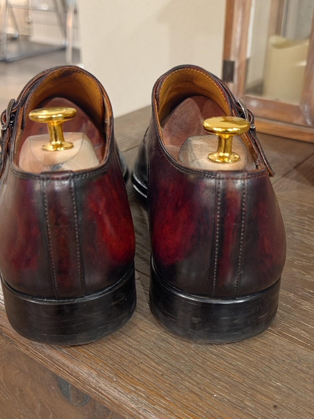 Magnanni Men's Double Monk Strap Oxfords in Deep Brown And Bunished Black - Picture 5 of 5